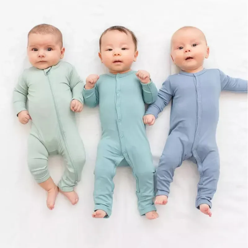 

New Baby Romper Bamboo Fiber Baby Boy Girl Clothes Newborn Zipper Footies Jumpsuit Solid Long-Sleeve Baby Clothing 0-24M Pajamas