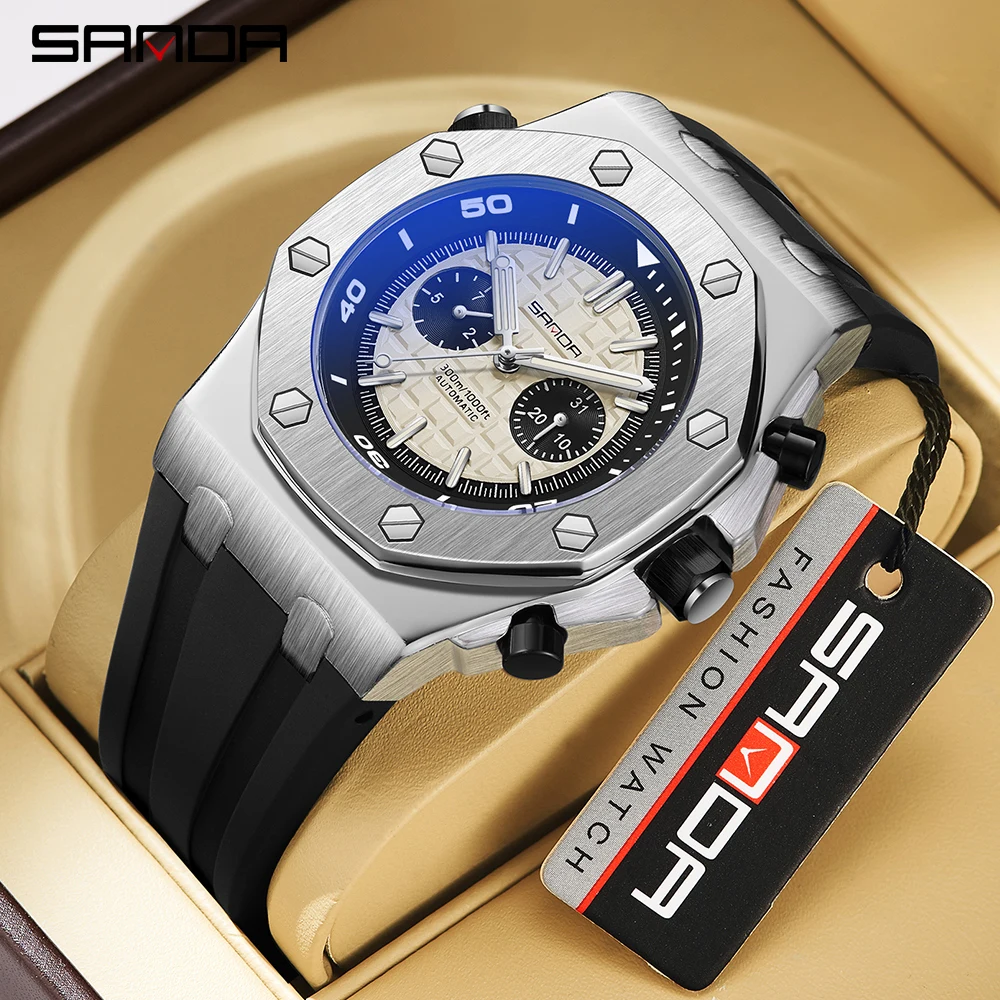 Sanda New Nightlight Weekly Calendar Mechanical Watch Fashion Trend Three Eyes Six Needle Fully Automatic Men's Watch 7028 casual women s fashion simple needle buckle pants belt korean style all around trend young women s new white wide belt