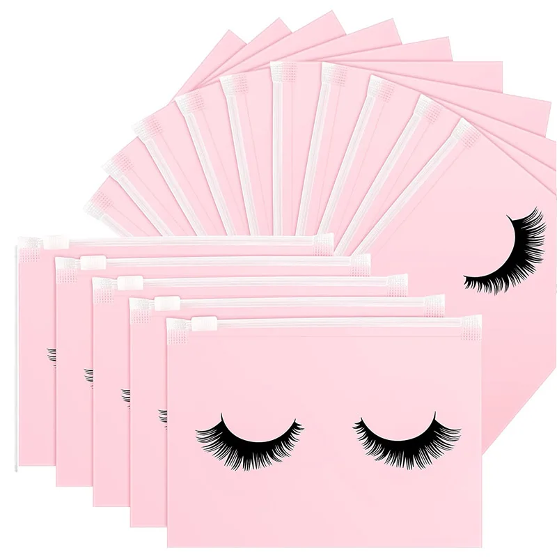 

50PCS Eyelash Aftercare Bags Zipper Waterproof Lashes Bag Toiletry Makeup Pouch Cosmetic Travel Beauty Supplies Gift Packaging