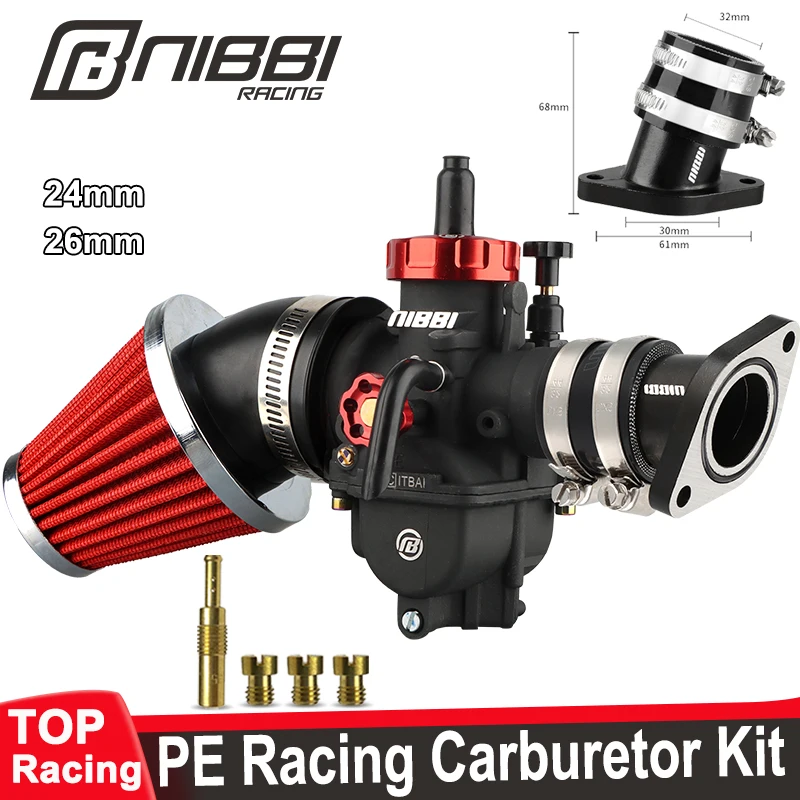 NIBBI PE24mm/26mm Carburetor Air Filter Intake Manifold Kit Motorcycle ...