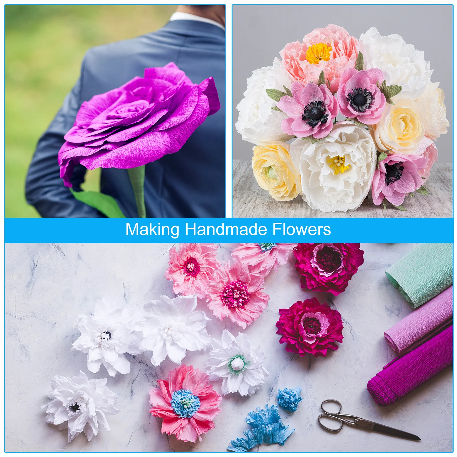 4 Roll 250x50cm Crepe Paper Streamers Soft Paper Streamer Sheet DIY Craft Flower Making Wrapping Party Birthday Wedding Decor