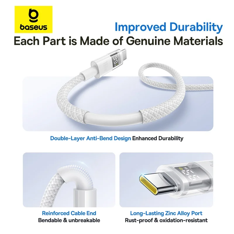 Baseus 100W USB Cable  LED Display USB Cable Type C For Huawei Honorfor Tablet Fast Charging Data Wire