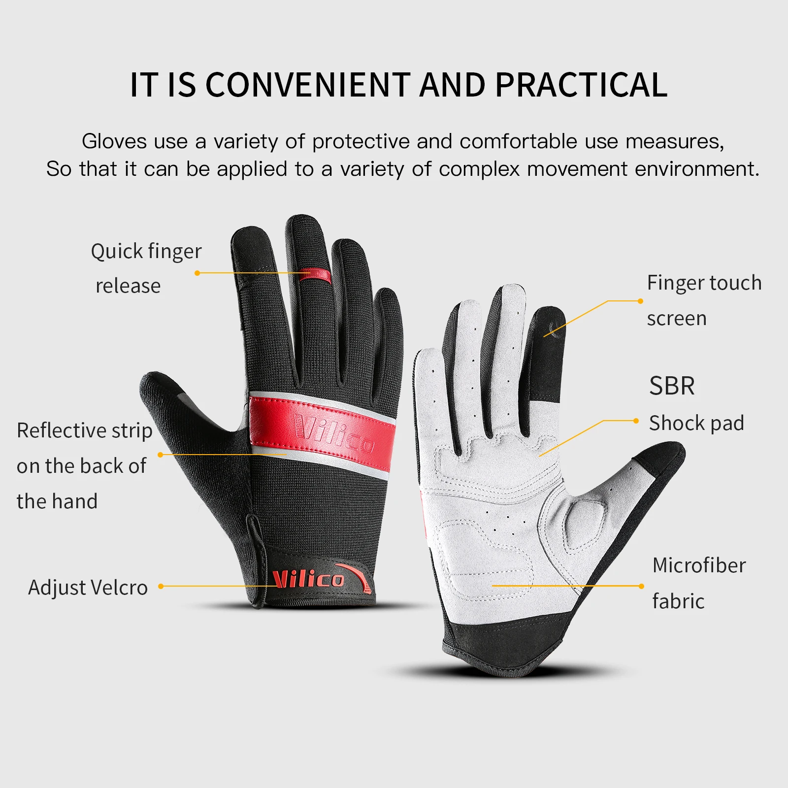 Adult Cycling Gloves Outdoor Sports Full Finger Anti-Slip Fitness Bicycle Glove for Men Women