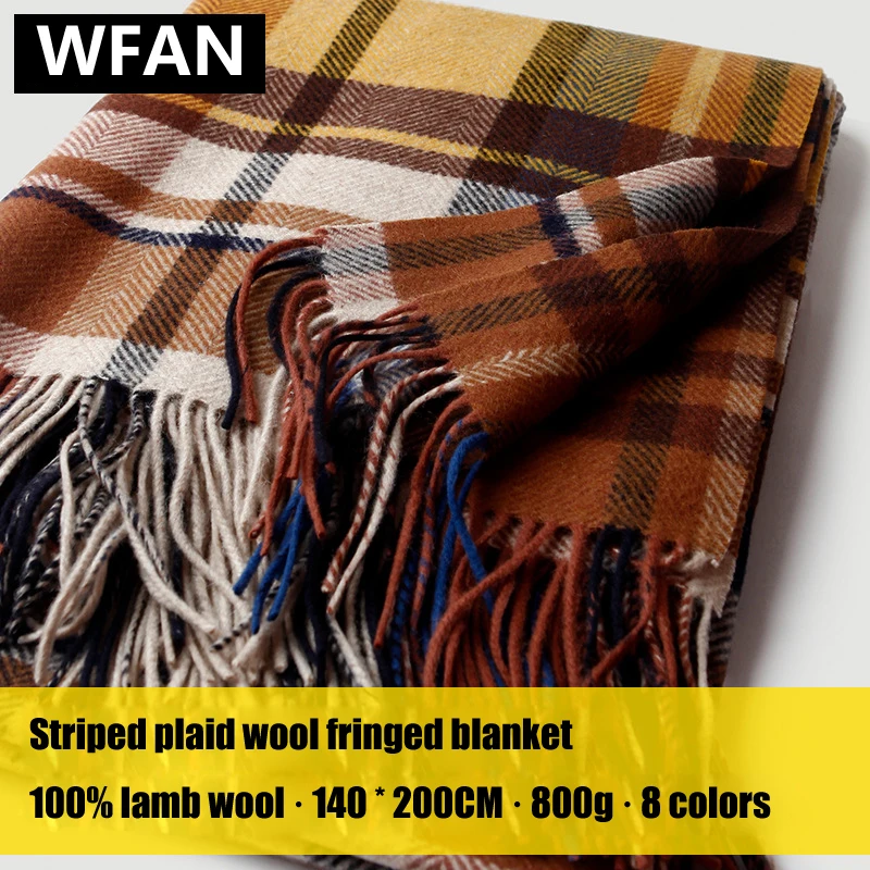 ColoredCheckeredStripedWoolCashmereBlanketwithTasselsHome