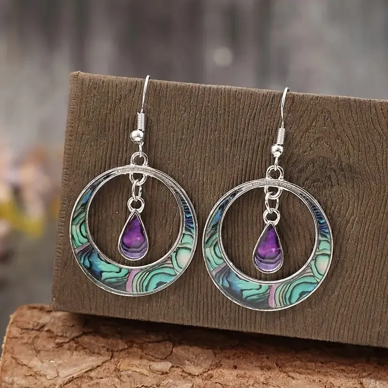 Vintage Bohemian Style Teardrop Dangle Earrings for Women Fashion Colorful Patterned Enamel  Earring Jewelry Gifts
