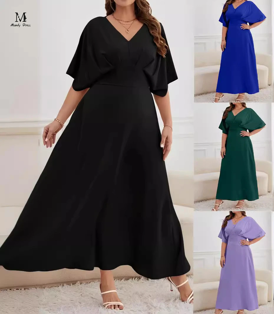

Элегантное женское Платье макси с коротким рукавом и V-образным вырезом, трапециевидные однотонные летние модные шикарные женские длинные платья с поясом на резинке 2024