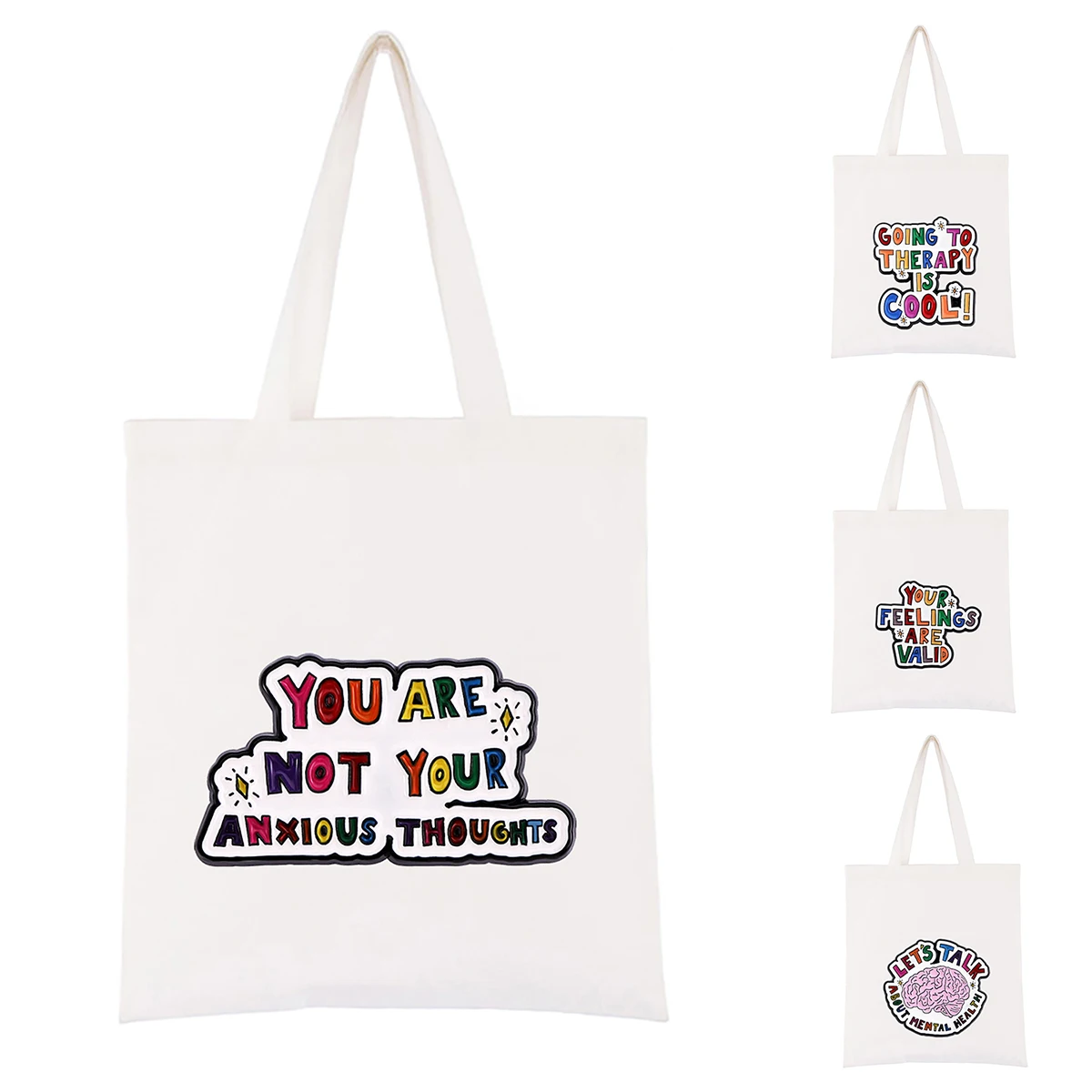 

Care Over Thinking Bag Care Anxiety Autism Bag You Are Enough Interior Pocket Zipper Canvas Bag Handbag Shoulder Bag Wholesale