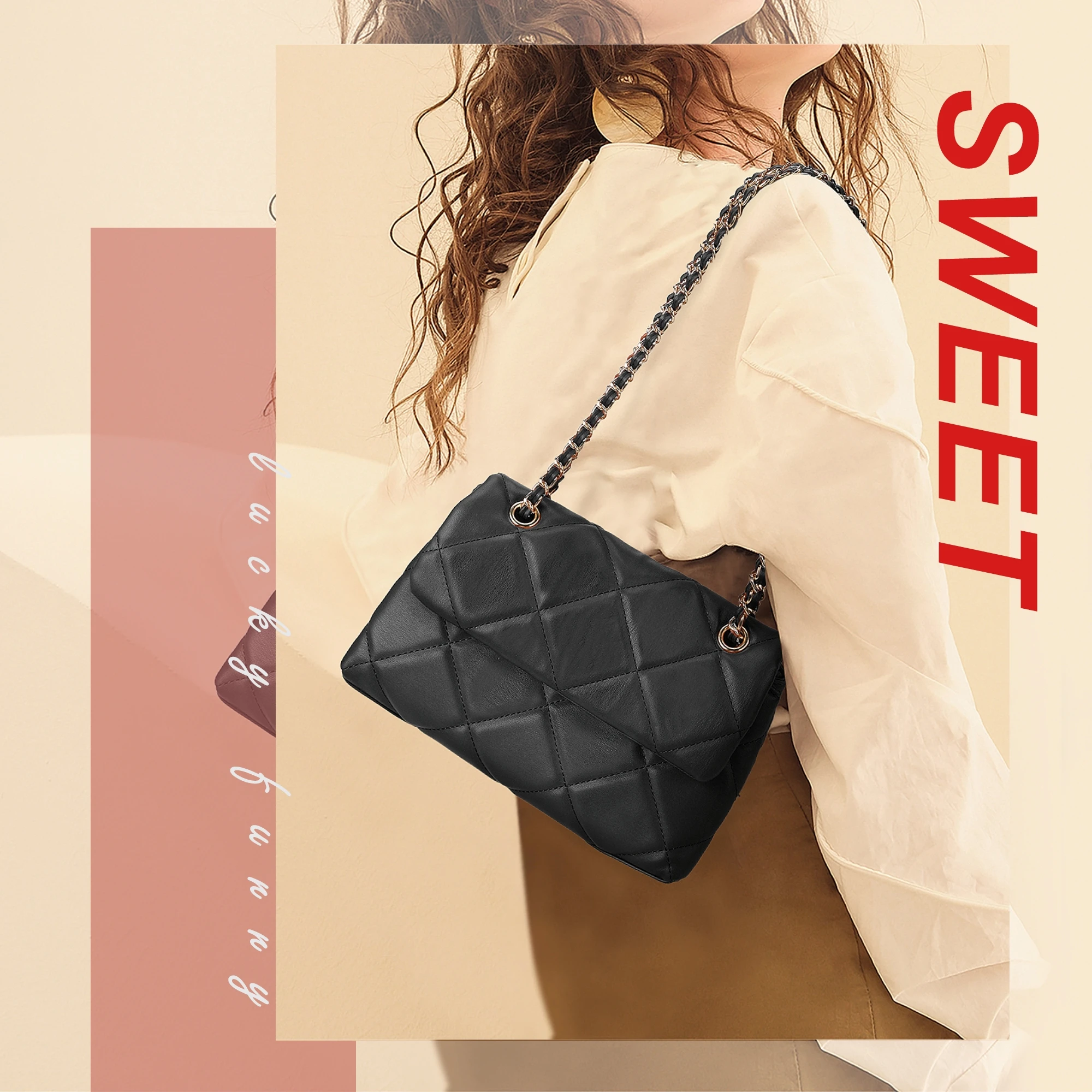 حقيبة كروس بودي بحزام سلسلة للنساء ، حقيبة يد ، حق...