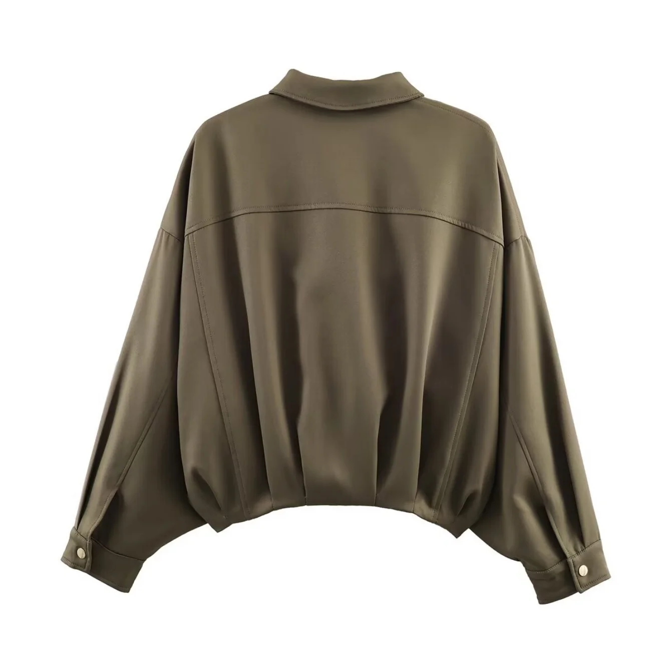 Women Fashion Army Green Loose Pilot Jacket Spring Autumn Female Front Placket With Zipper coat Pleated Hem Lady Casual Outwear