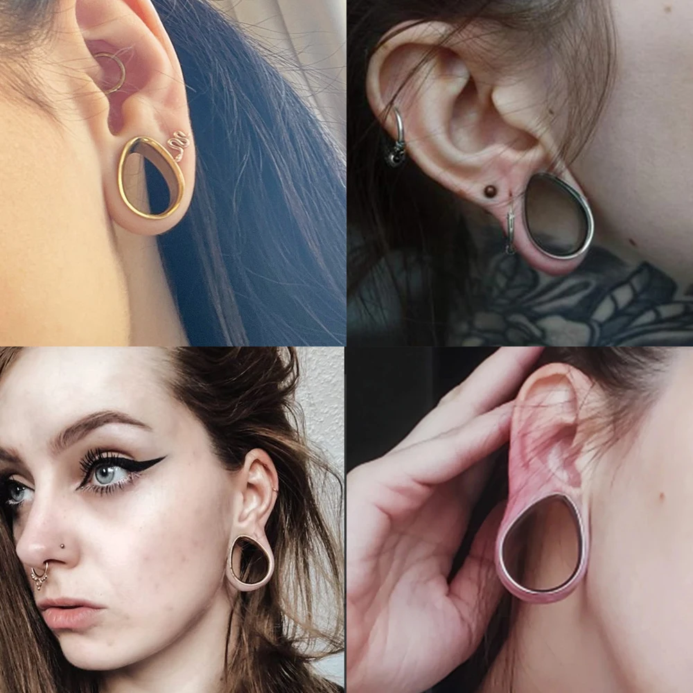 Body Jewelry 2pcs Ear Expansion Gauges 8-30mm Stainless Steel Water Drop Double Flared Ear Plug Tunnels Expander