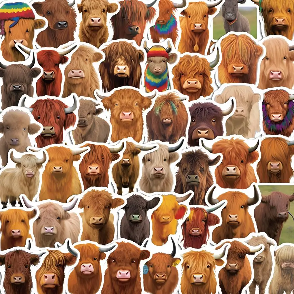 10/52Pcs Highland Cow Stickers for Journaling Supplies Album Water Bottles Laptop Suitcase Phone Skateboard Cow Party Decor suitcase mat car armrest protector thicken auto center console pad cover plush supplies
