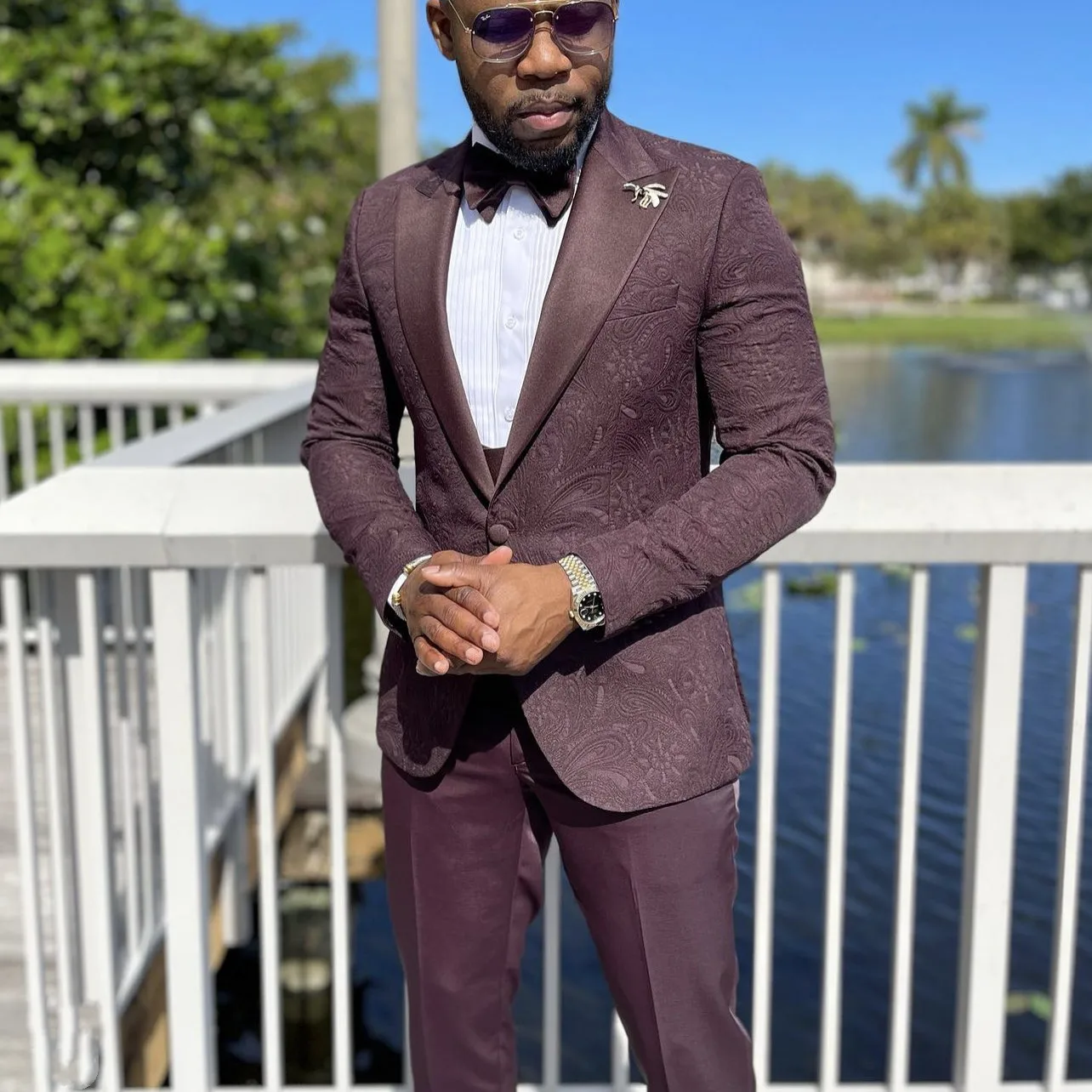 

Burgundy Wedding Suit for Men Jacquard Blazer 3 Piece Set Slim Fit Big And Tall Tailor Made Formal Male Clothes Jacket Vest Pant