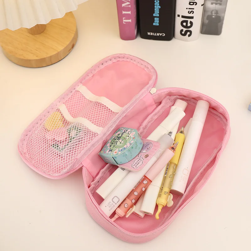 Kawaii Large Pencil Case Stationery Storage, Bags Canvas, Pencil Bag, Cute  Makeup Bag, School Supplies for Girl Kids Gift W/ Badge 