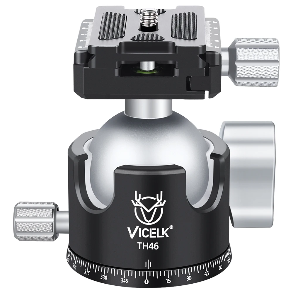 WEYLLAN Rotule Tête De Trépied Caméra, Double Panoramique 360 Degrés Low Profile CNC Métal Heavy Duty Tripod Têtes Trépieds Avec 2 Plaques De Fixation