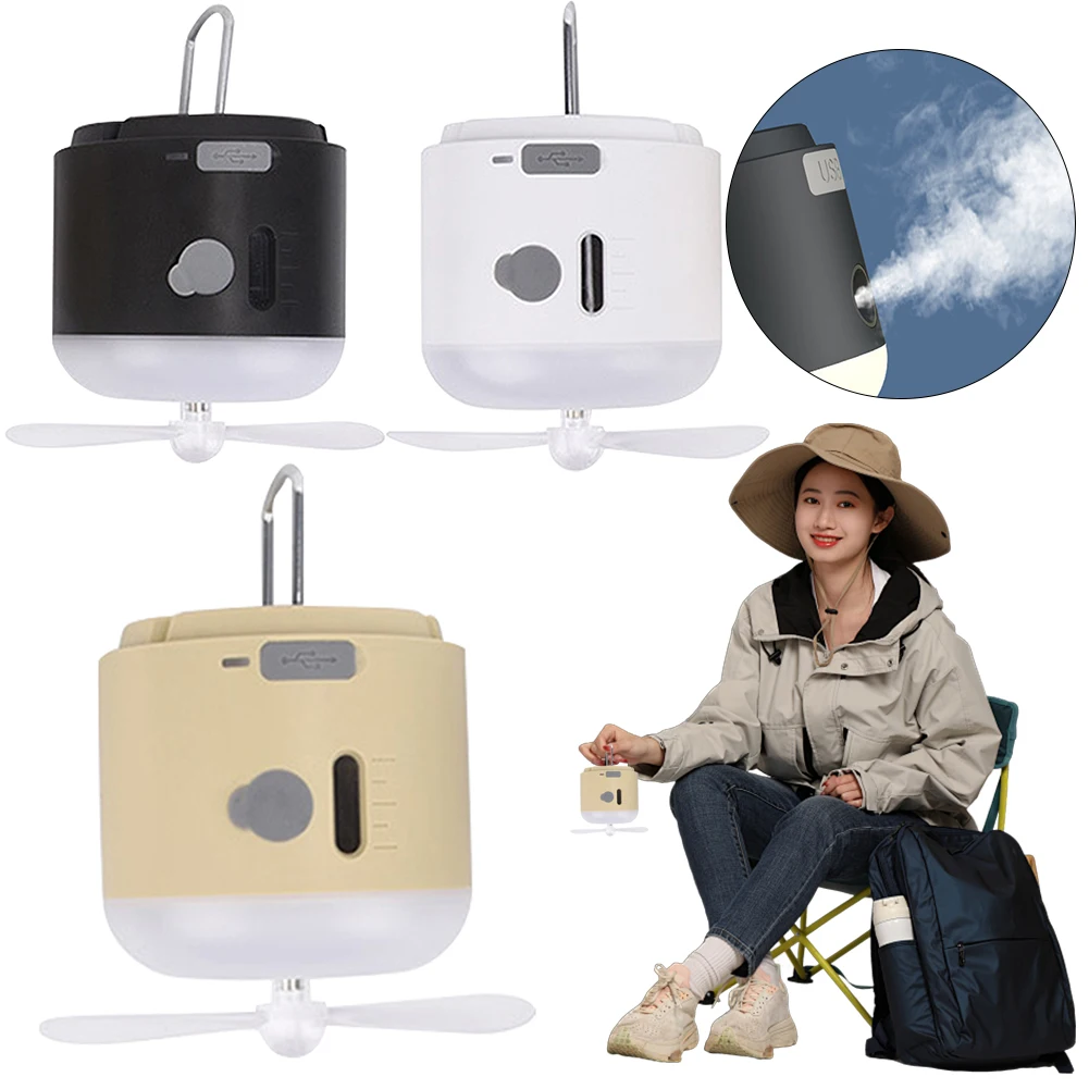 Portable Camping Fan Rechargeable Electric Fan with Light Power Bank Misting Fan for Indoor Outdoor Camping Hiking Car Emergency