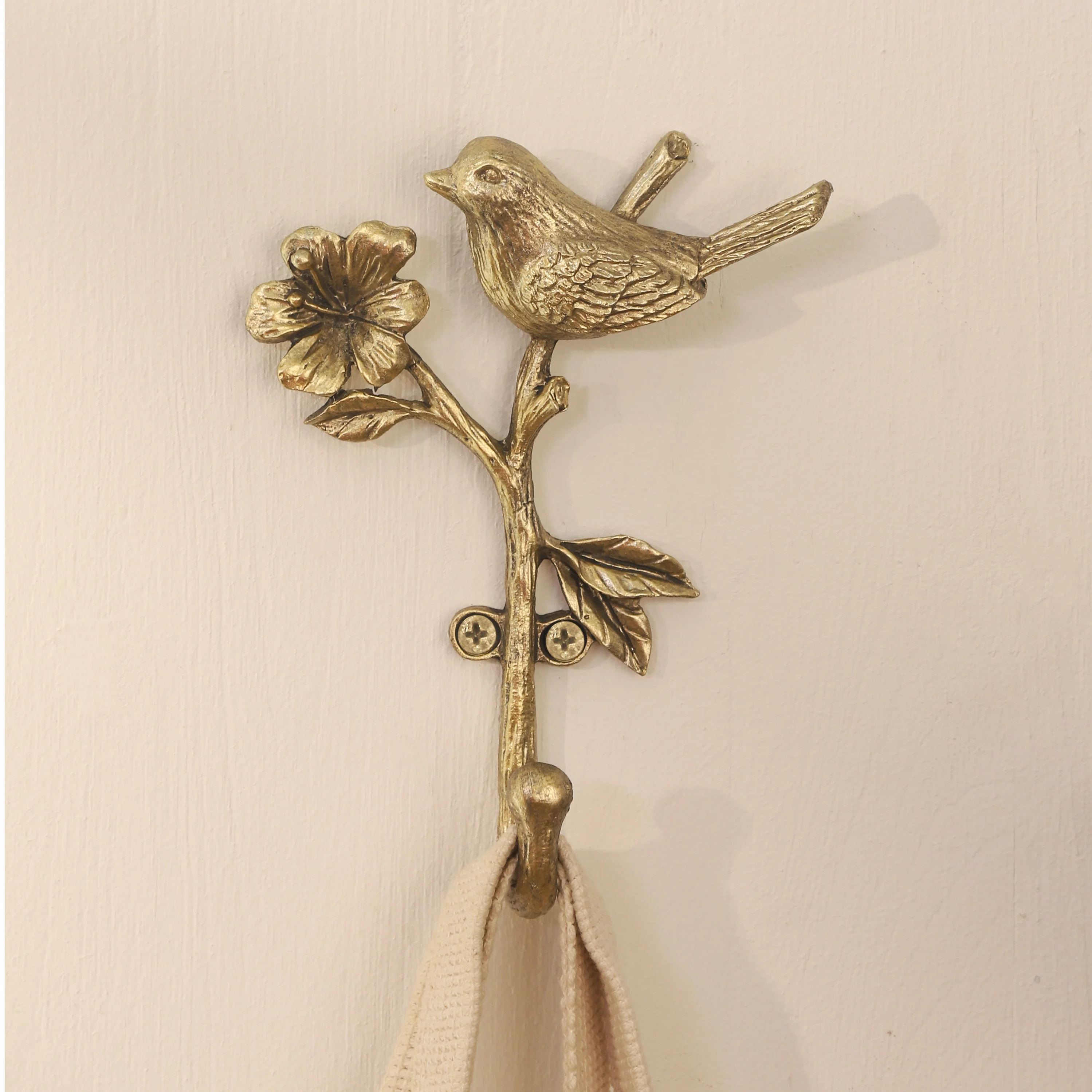 Metal Gold Single Hook With Bird Flower Leaf Alloy Wall Hanger Home Decoration