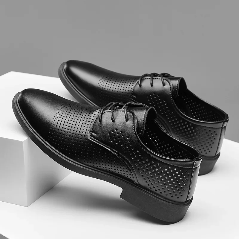 Summer Hollow Plastic British Casual Business Formal Leather Shoes Men Shoes Heightening Casual Set