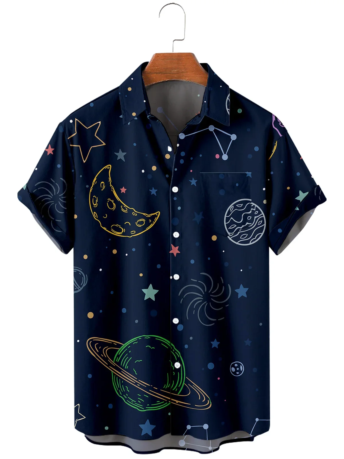 

2021 Christmas Moon 3D Printed Oversized Casual Short Sleeve Lapel Shirt Men's Pocket Shirt 3D digital printed graphic shirt top