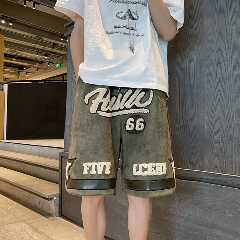 

Мужские летние спортивные шорты 2023, мужские брюки в американском стиле хип-хоп, модные Универсальные свободные строченные пятиконечные брюки для мужчин