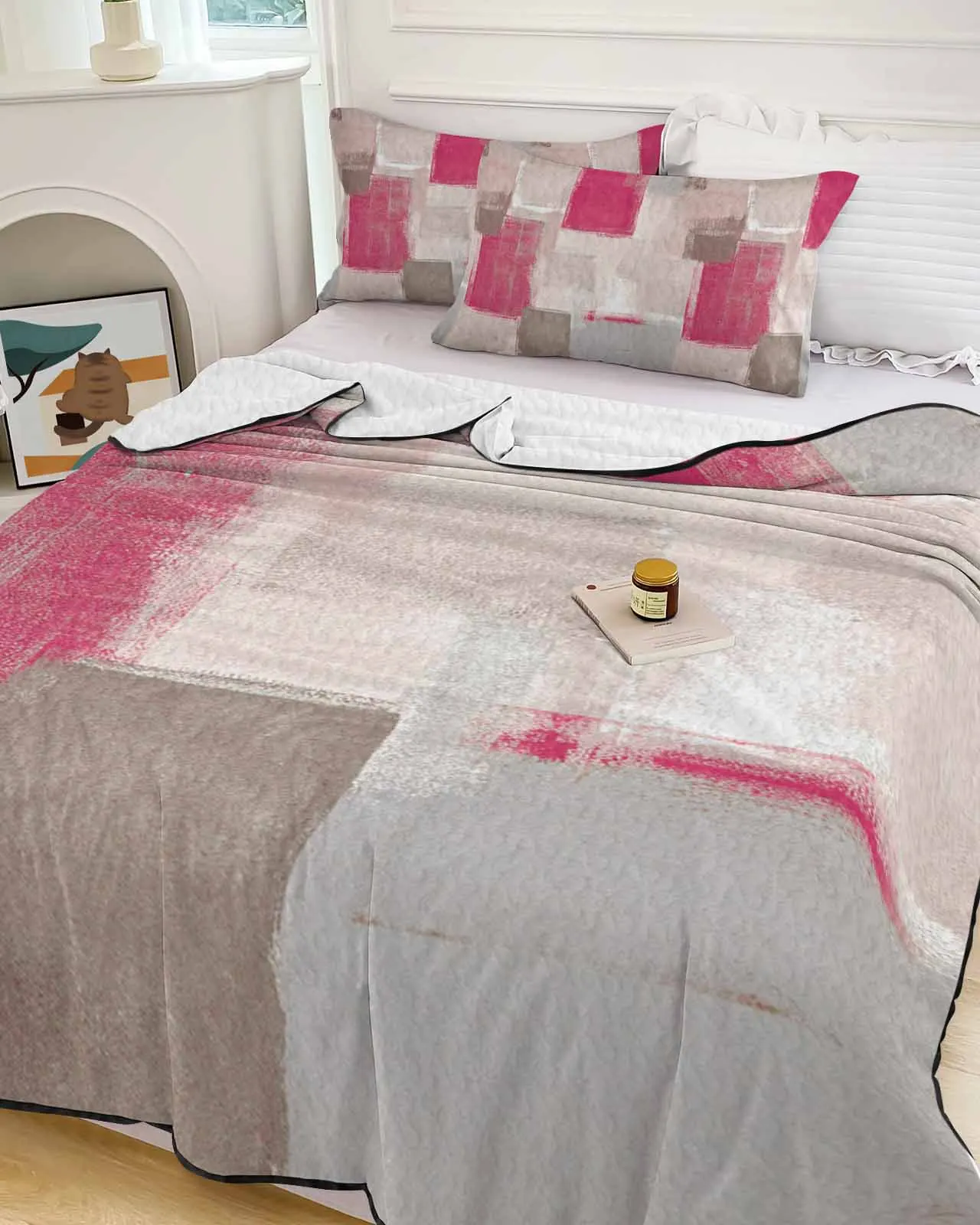 pink-smudge-square-painting-wall-cooling-blankets-air-condition-comforter-lightweight-summer-quilt-for-bed-soft-thin-quilt