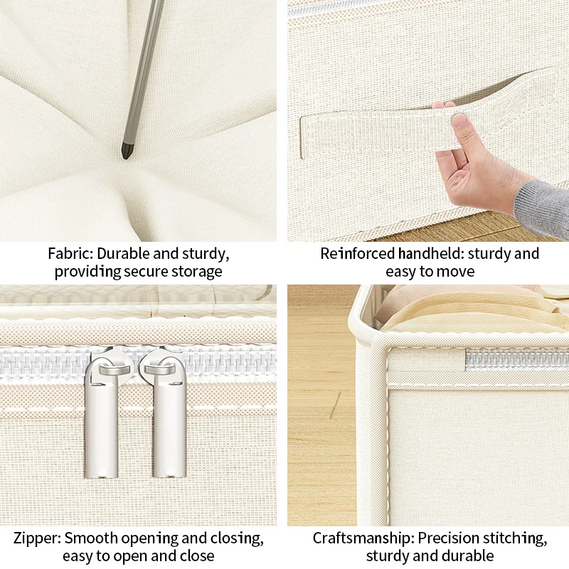 1/2/3PCS Foldable Storage Bags Cotton Linen Underbed Wardrobe Clothing Duvet Organizer Quilt Socks Underwear Visible Storage Box 6