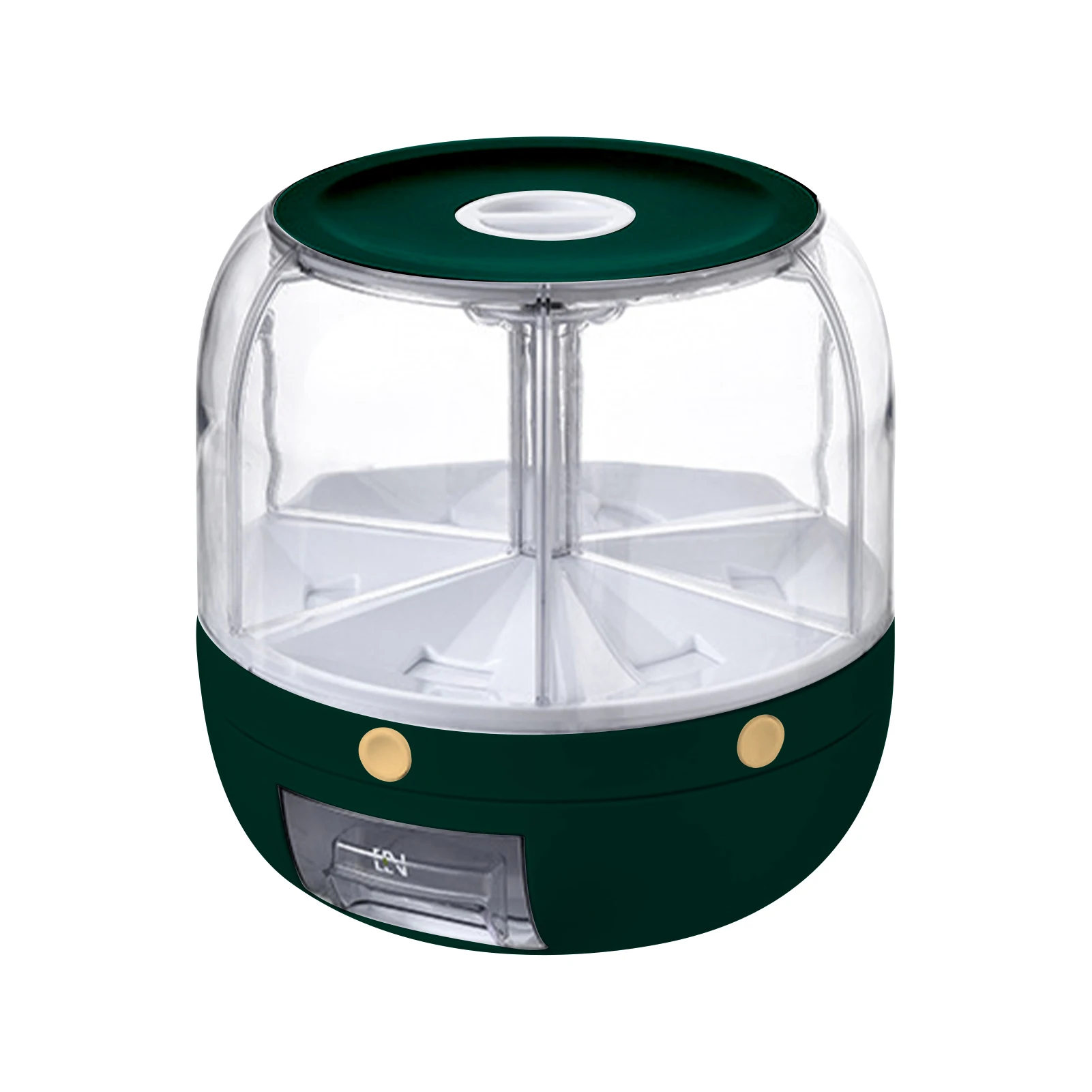 

Food Dispenser Dry Fruit Home Sealed Kitchen Rice Bucket With Lid Beans Grain 6 Grid Storage Box Cereal Round 360 Rotating