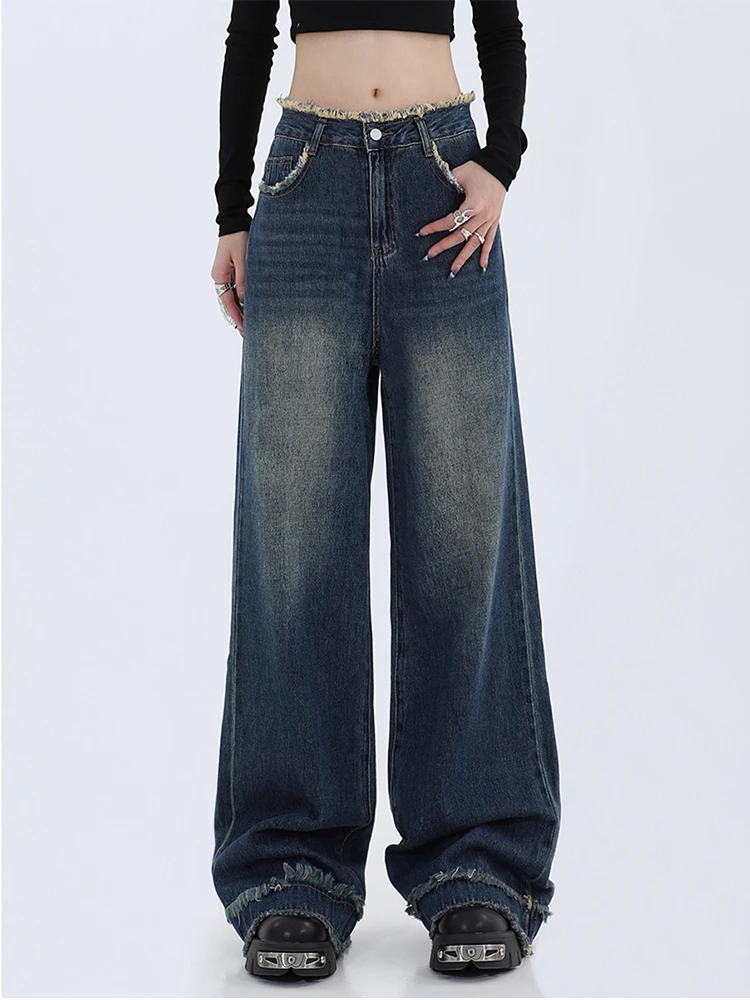 

Women's Baggy Blue Jeans Streetwear Vintage 90s Y2k Fashion High Waist Straight Denim Trouser Korean Wide Leg Pants Clothes 2023