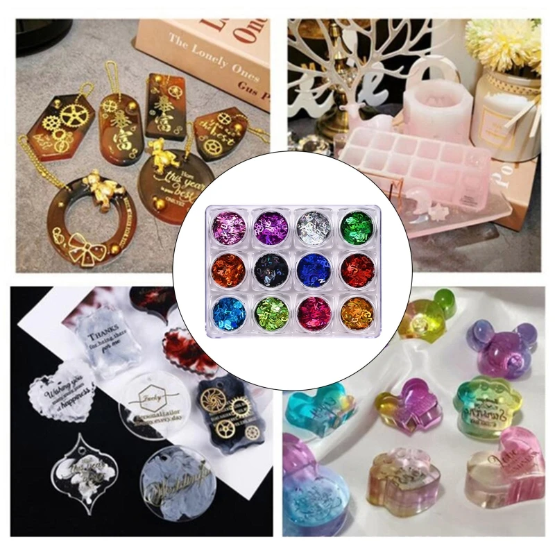 124A 12 Color Colorful Flakes Glitter Sticker Decals Halloween Christmas Nail Letter Sequins for DIY Resin Crafting |