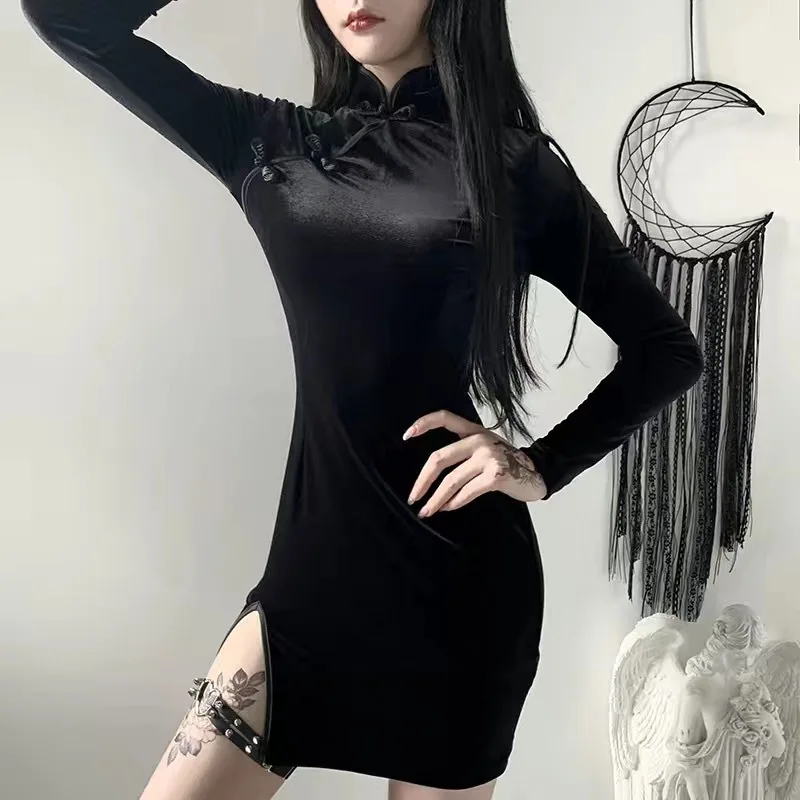 Chinese Dress Summer Women's Short Skirt Retro High Neck Suede Vintage Cheongsam