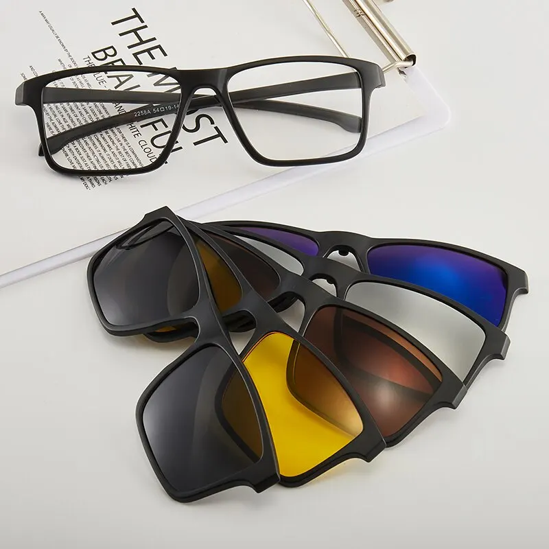6 In 1 Men Women Polarized Optical Magnetic Sunglasses Clip Magnet Clip on Sunglasses Polaroid Clip on Sun Glasses Frame_voghion.com