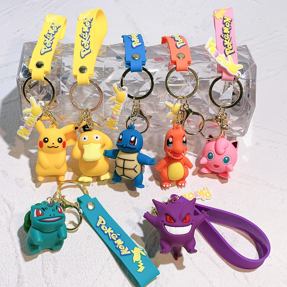 anime keychain Pokemon Keychain Pikachu Anime Action Figure Toy Kawaii Cartoon Charmander Psyduck Doll Keyring Car Bag Pendant Kid Gift