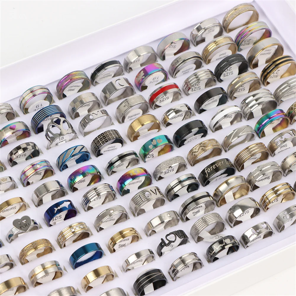 10/20Pcs/Lot Fashion Multi Style Zircon Spinner Punk Stainless Steel Rings For Men Women Wedding Anniversary Party Jewelry Gift 1