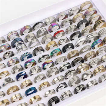 10/20Pcs/Lot Fashion Multi Style Zircon Spinner Punk Stainless Steel Rings For Men Women Wedding Anniversary Party Jewelry Gift 1