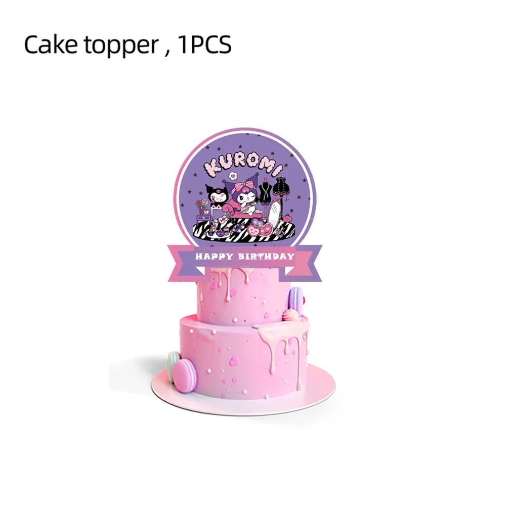 thumbnail image 1 of Lindo juego de vajilla desechable para fiesta de cumpleaños con temática de Kawali Kuromied, platos, servilletas y manteles para suministros de ducha para niños, 1 of 5