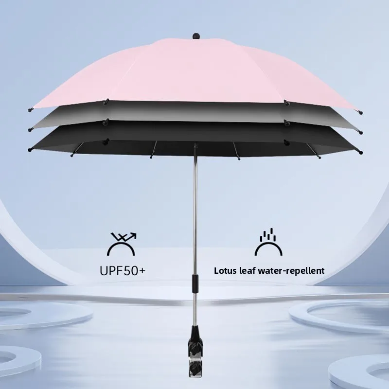 2-in-1 UV Protection Baby Stroller Umbrella with Clamp Universal Sunscree Rainproof Stroller Cover Umbrella Stroller Accessories