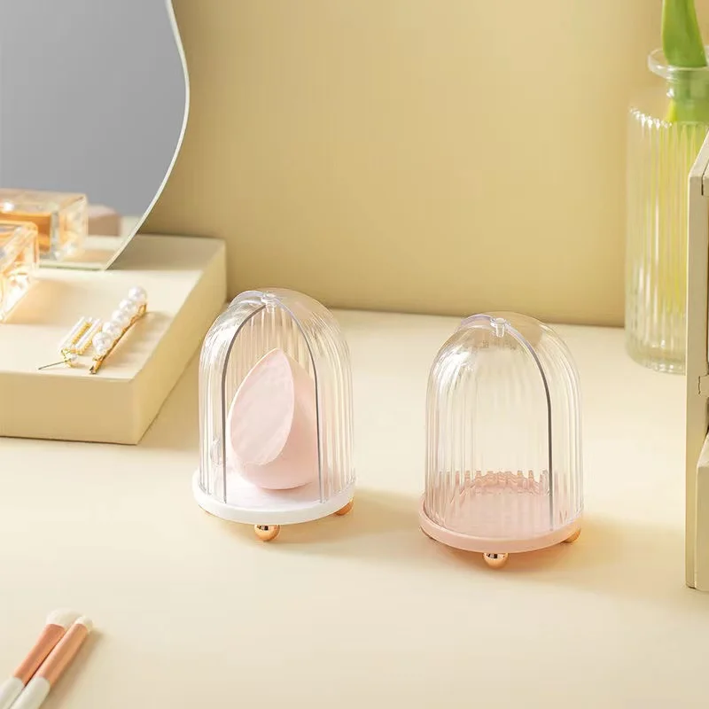 Makeup Organizer Dustproof Makeup Sponge Beauty Egg Bracket with Dryer Cover Cosmetic Organizer Box Gourd Powder Puff Rack Holder Drying Stand Makeup Storage Box Cosmetic Storage Box