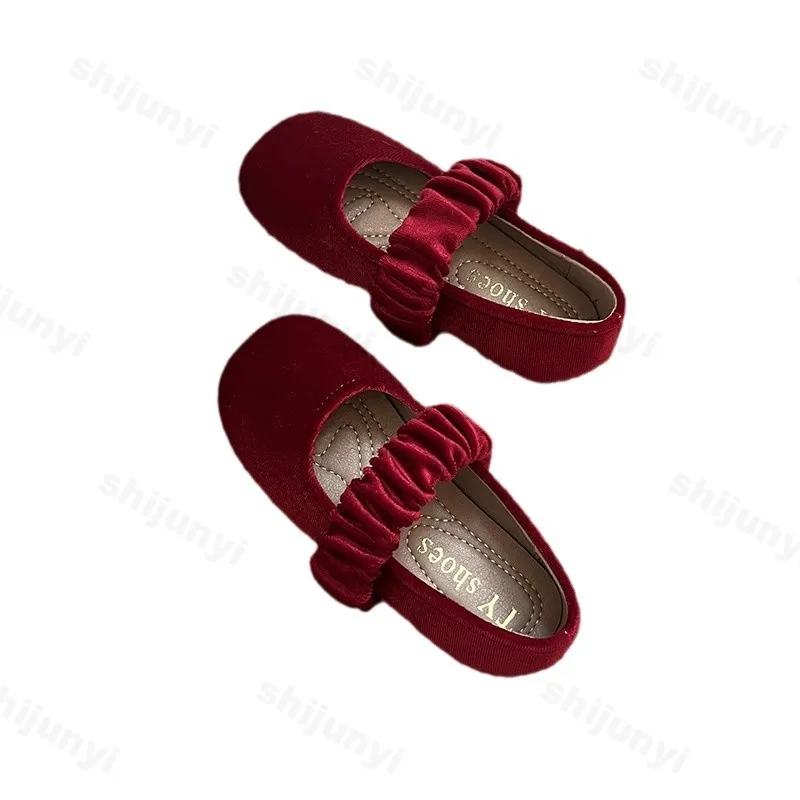 New 2025 Fashion Baby Girls Princess Band Shoes Shallow Velvet Infant Toddler Children Slip on Dance Shoes Soft Sole Flat Shoes 5
