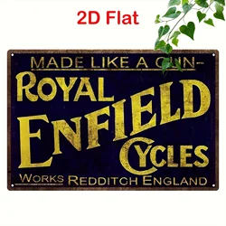 Vintage - Style Metal Sign | Made Like a Gun Royal Enfield Tin Plate Art - Aluminum 40x30cm (WHITE)