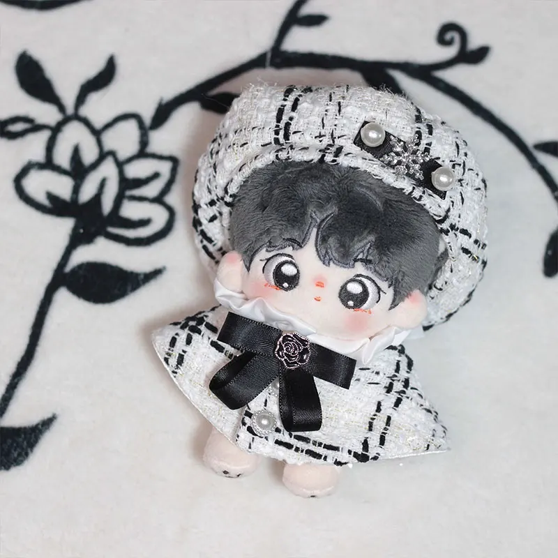 10cm Handmade Plush Doll Toy Clothes 20cm Anime Fashion High-End Pearl Beret Bow cloak Set For Boys And Girls Birthday Gifts 4