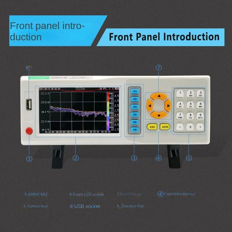ET3916-08 Digital Temperature Recorder 8 Channels -200℃~1372℃ Industrial Tempera