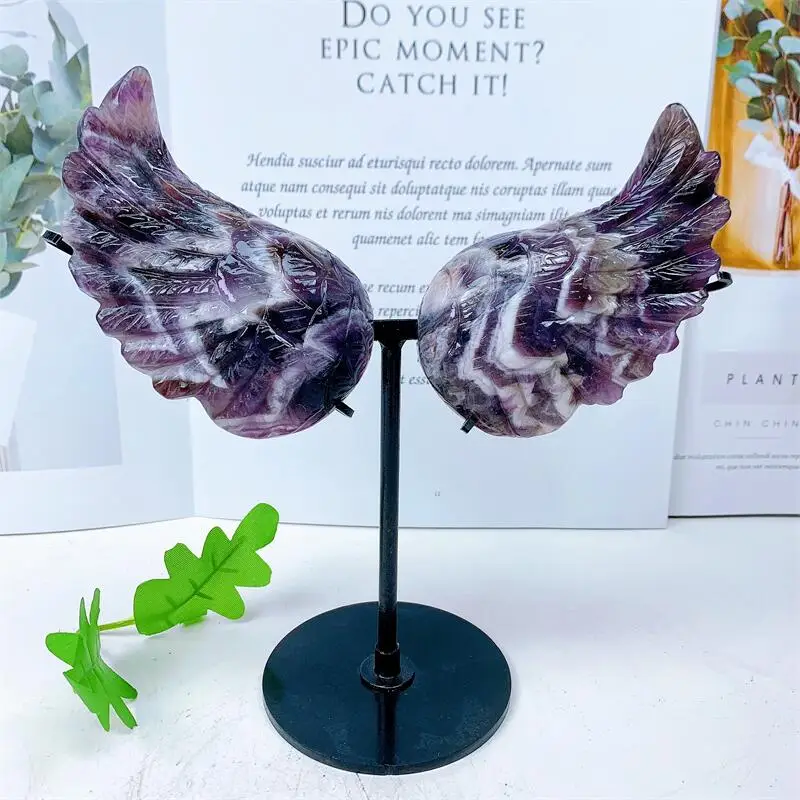 

Natural Dream Amethyst Angel Wings Crystal Carving Reiki Healing Gem Crafts For Desk Decoration Or Christmas Gift 1pair