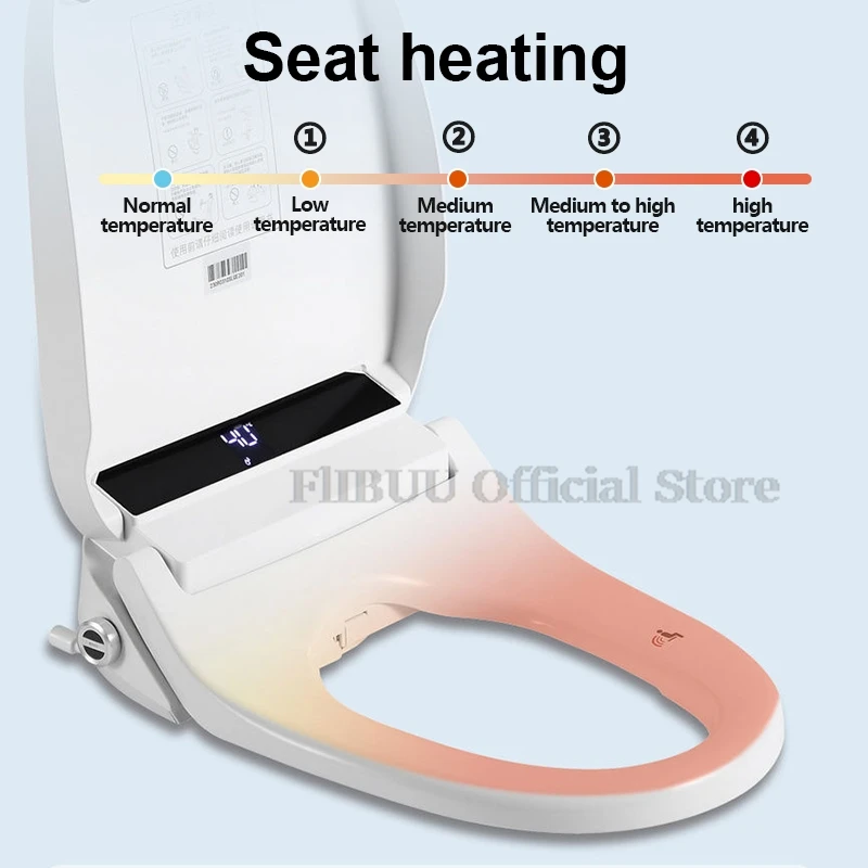 Elongated Smart Bidet Toilet Seat Cover Warm Air Dryer Warm Water Heated Seat Soft Close Toilet Lid Night Light Rear Front Wash