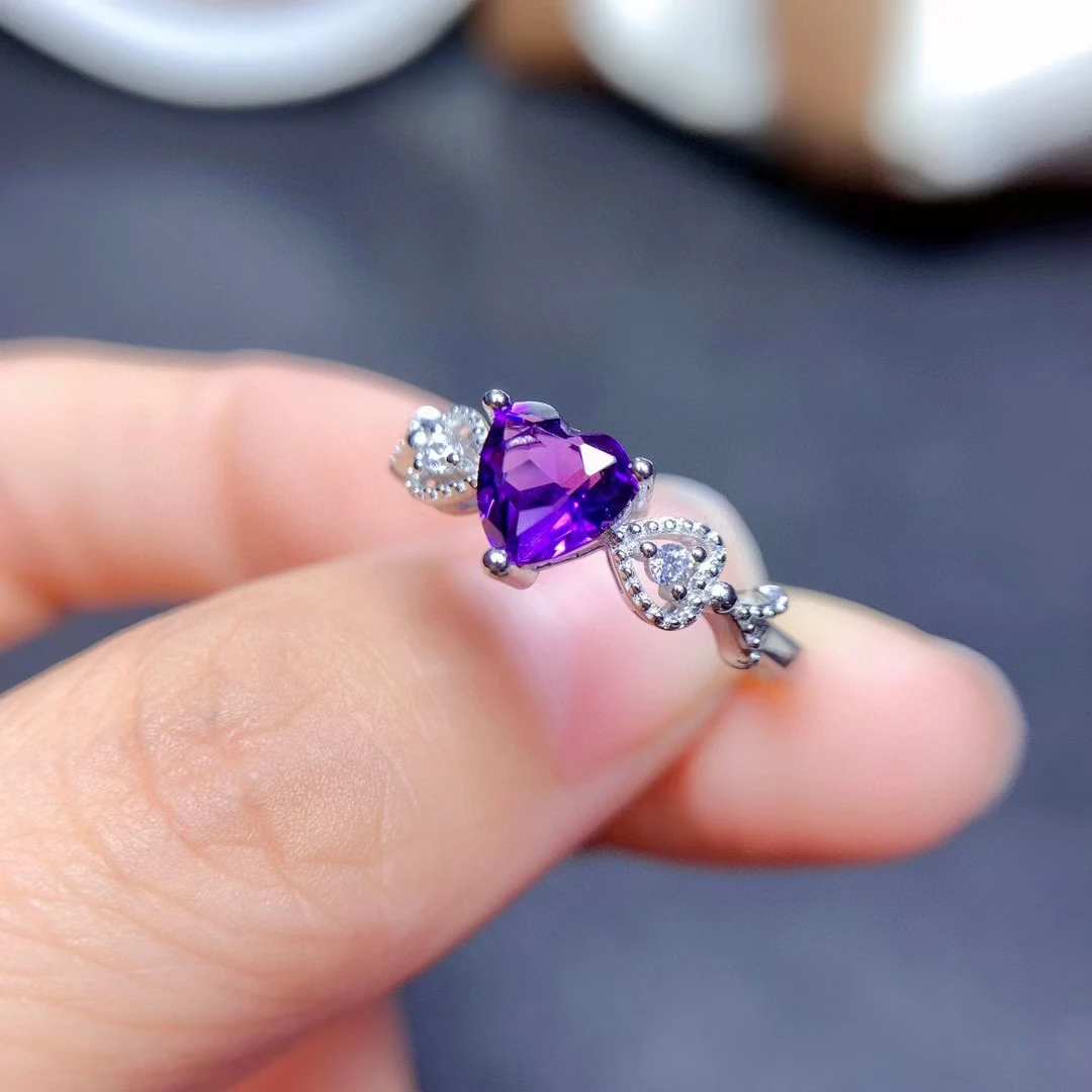 

CoLifeLove VVS Grade Natural Amethyst Silver Ring 0.6ct 6mm Heart Amethyst Ring 925 Silver Crystal Jewelry