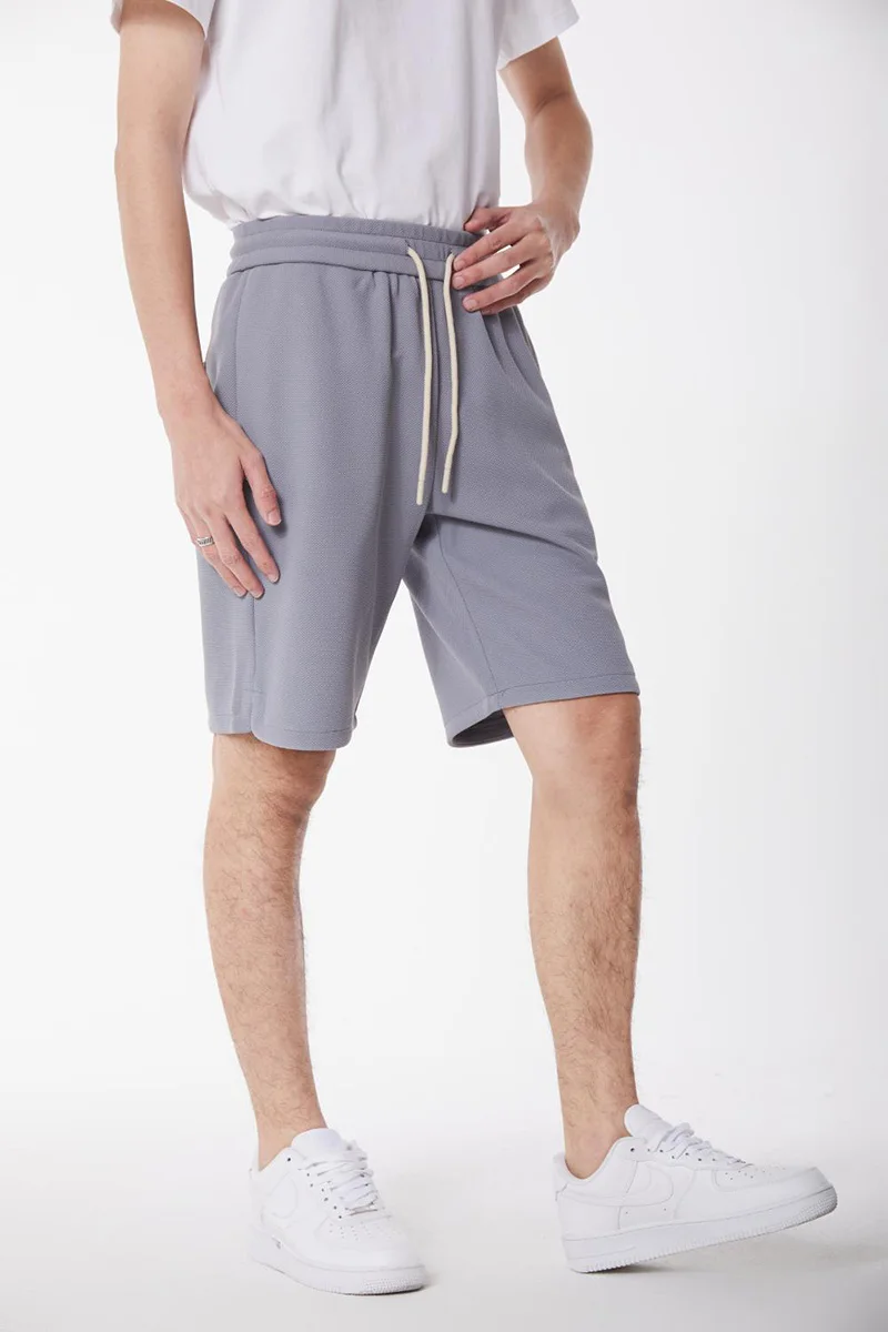 Men's Plain Solid Colors Pique Loose Casual Half Shorts Elastic Waistband Drawstring Adjustment Fashion Short with Side Pockets