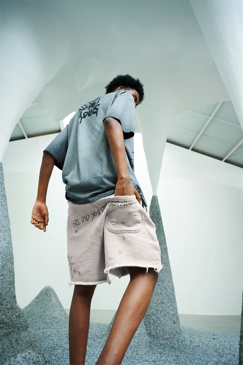 Summer Saint Louis American High Street Sports and Casual Shorts Spicy Ink Graffiti Heavyweight Shorts Men's Fashion VTG