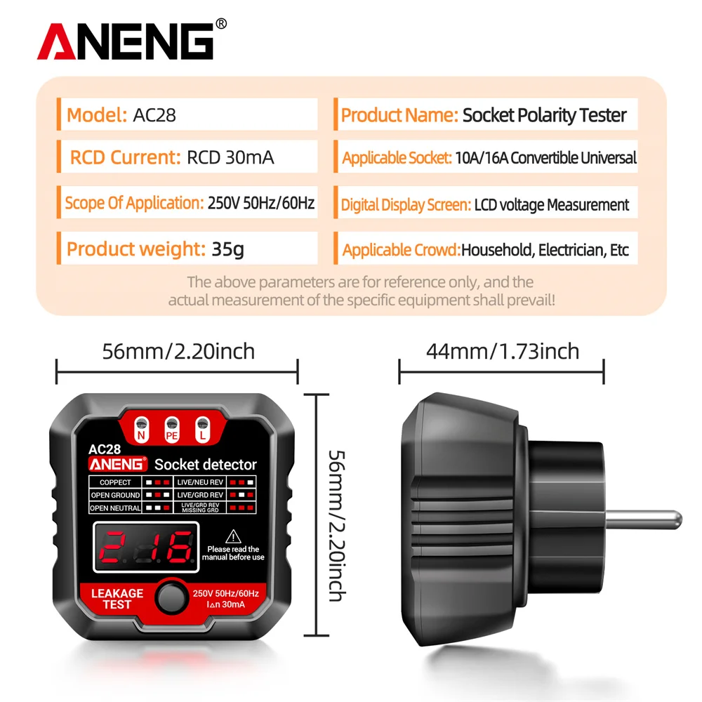 ANENG AC28 Digital Display Socket Tester UK US EU Plug Polarity Phase Pheck Detector Voltage Test Multi-function Electroscope 6