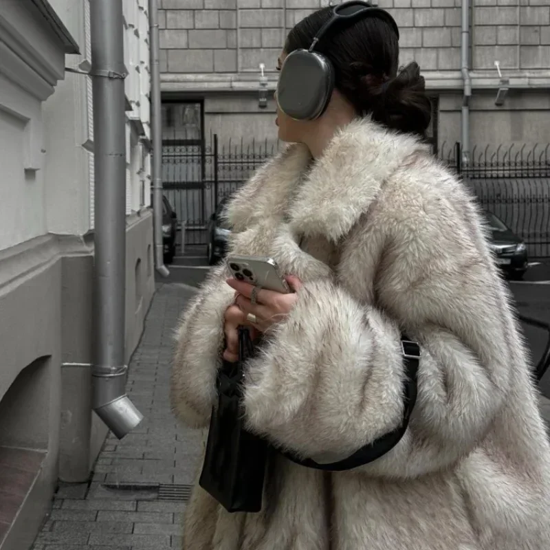 

Women Fashion Warm Thicken Faux Fur Mink Coat for Women Turn-down Collar Long Sleeve Jacket Autumn Winter Female Street Outwear