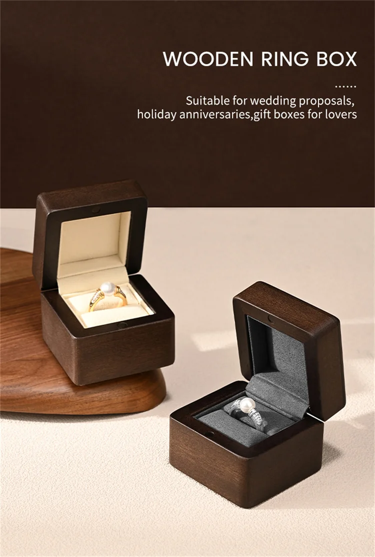 WoodTen Wood Ring Gift Box Jewelry Ring Storage Box for Engagement Wedding Anniversary Propose Jewelry Organizer Box for Women