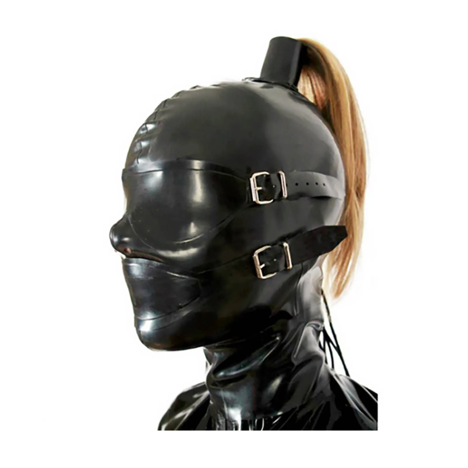 MONNIKLATEX Latex Rubber Full Enclosure Hood Unisex Mask With Hair Tube Eyes and Mouth Mask with Zipper Handmade