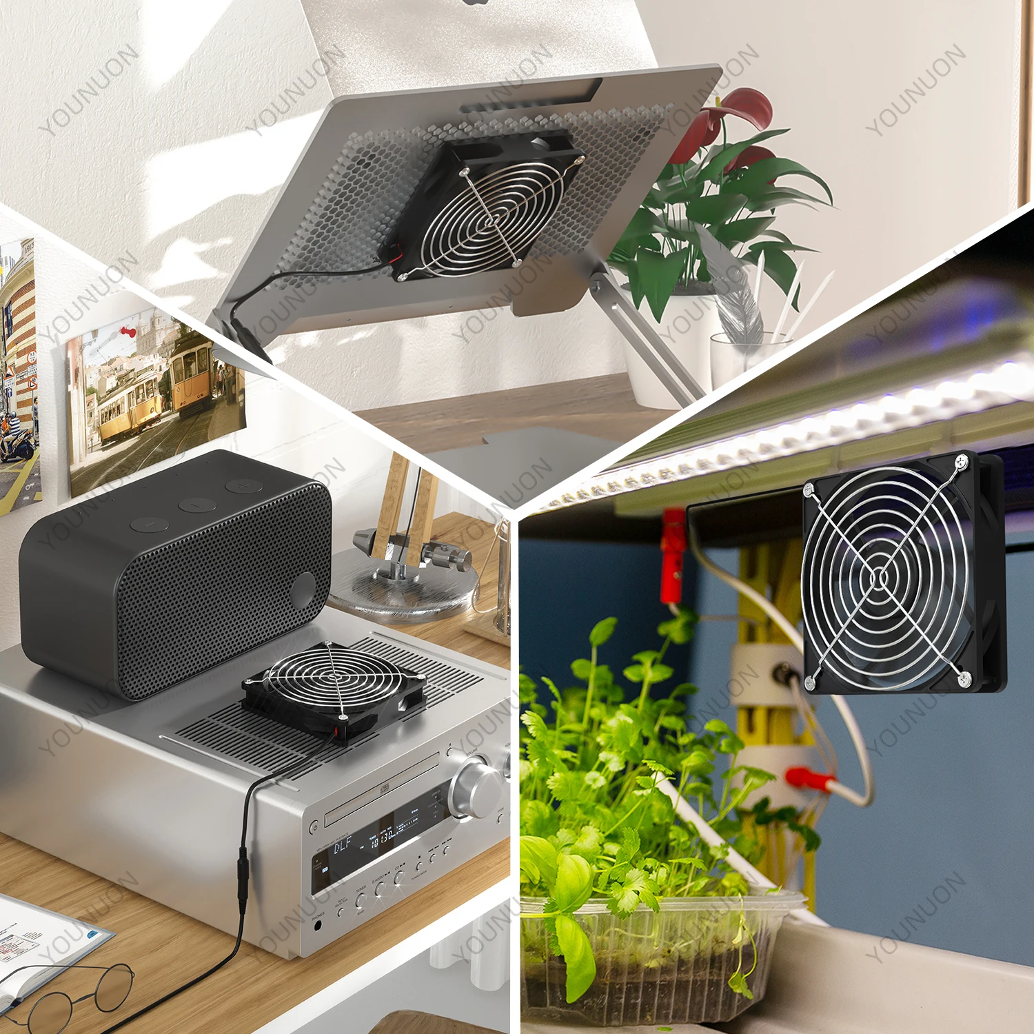속도 컨트롤러가 있는 120mm 컴퓨터 팬, AC 플러그 전원 코드, 110V 220V-DC 3V - 12V 2A 배기 냉각 라우터, 성장 텐트 식물